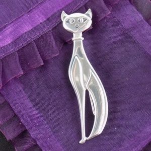 Cat Brooch Pin Sterling Silver Beau-Ster Elongated